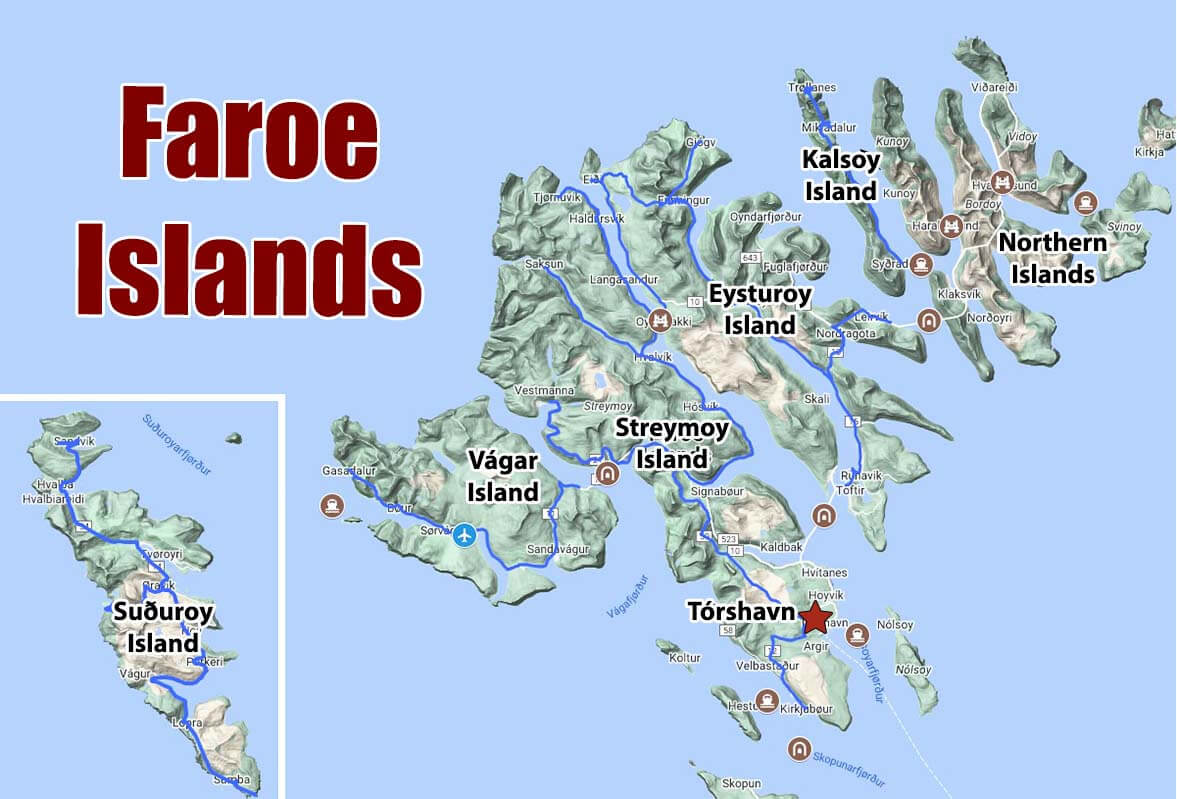 faroe islands map with cities