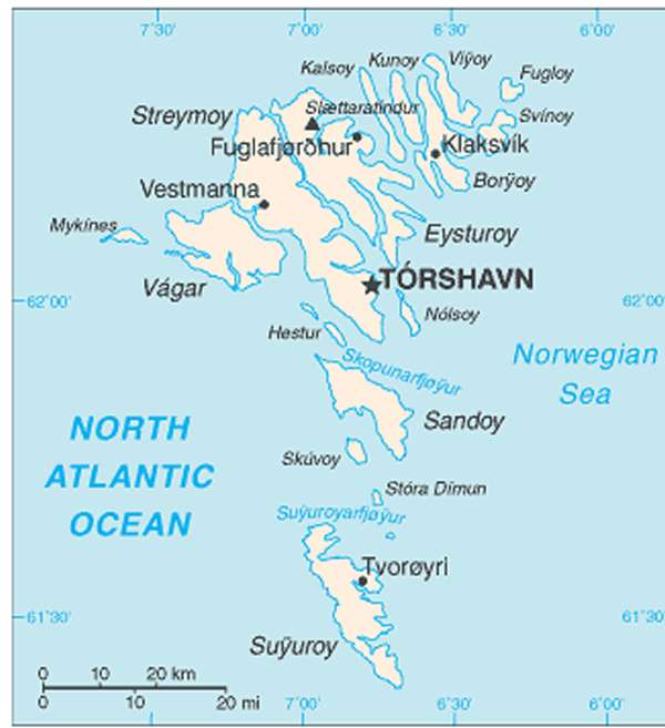 Map of The Faroe Islands Torshavn