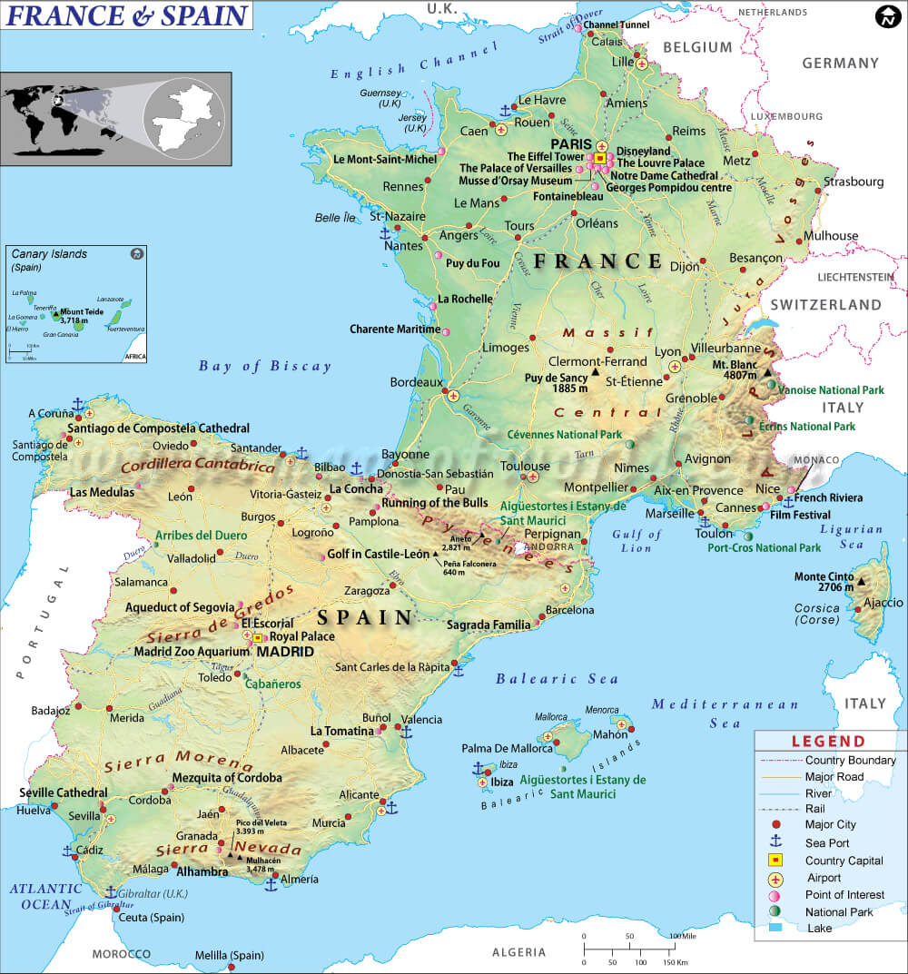 France and spain cities map