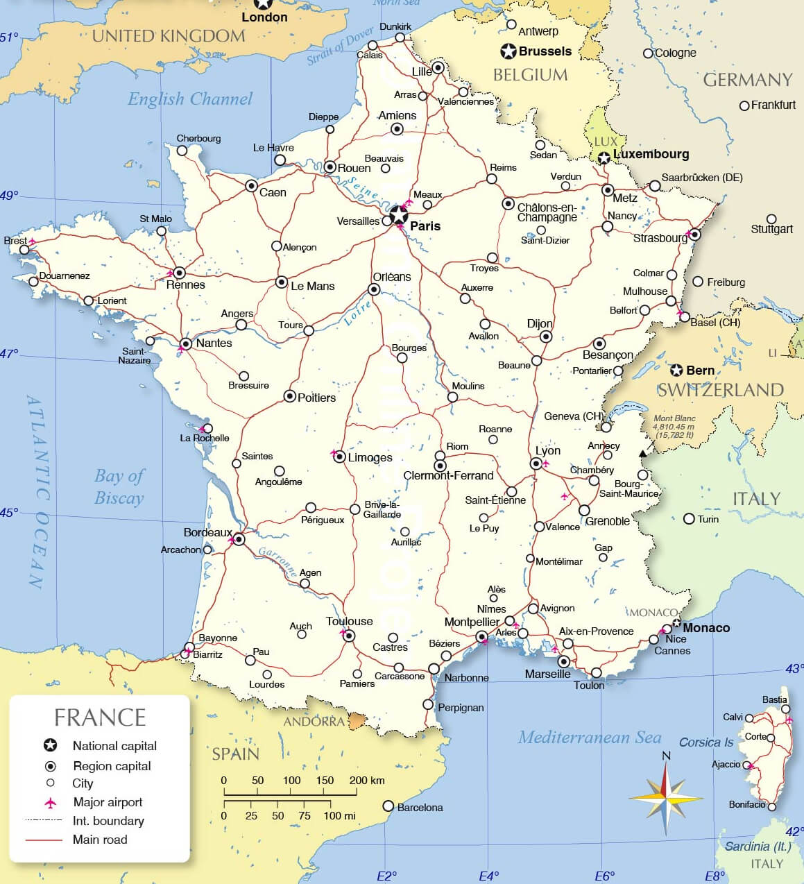 France cities map with highways