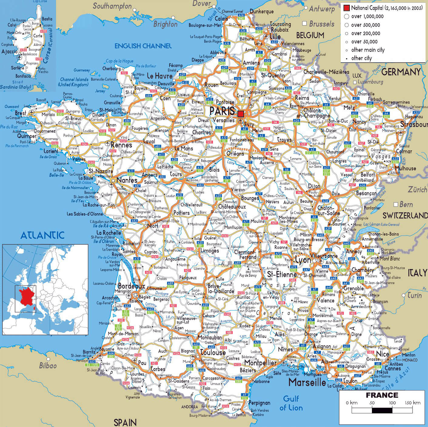 France Cities Map with Main Roads