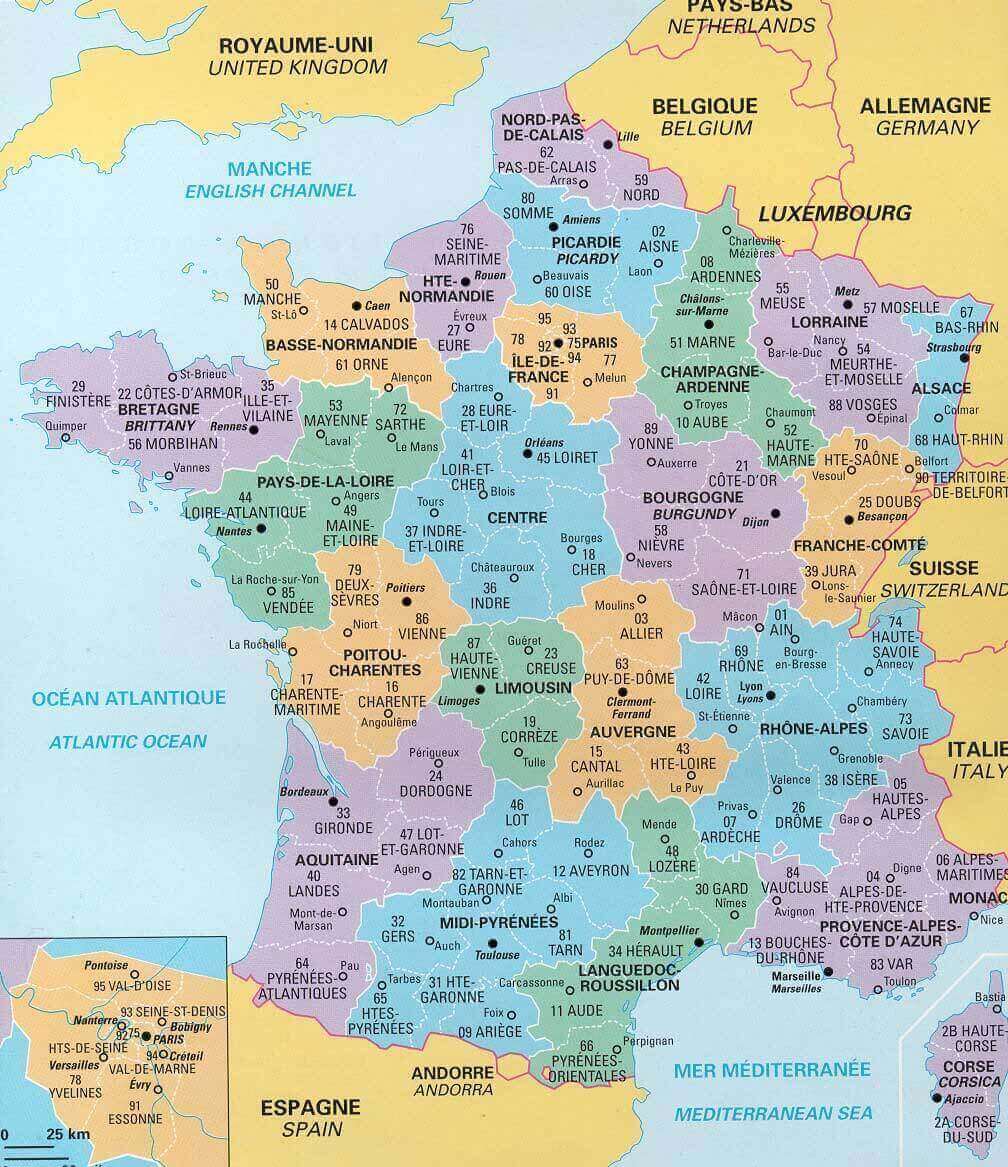 France cities map with provinces