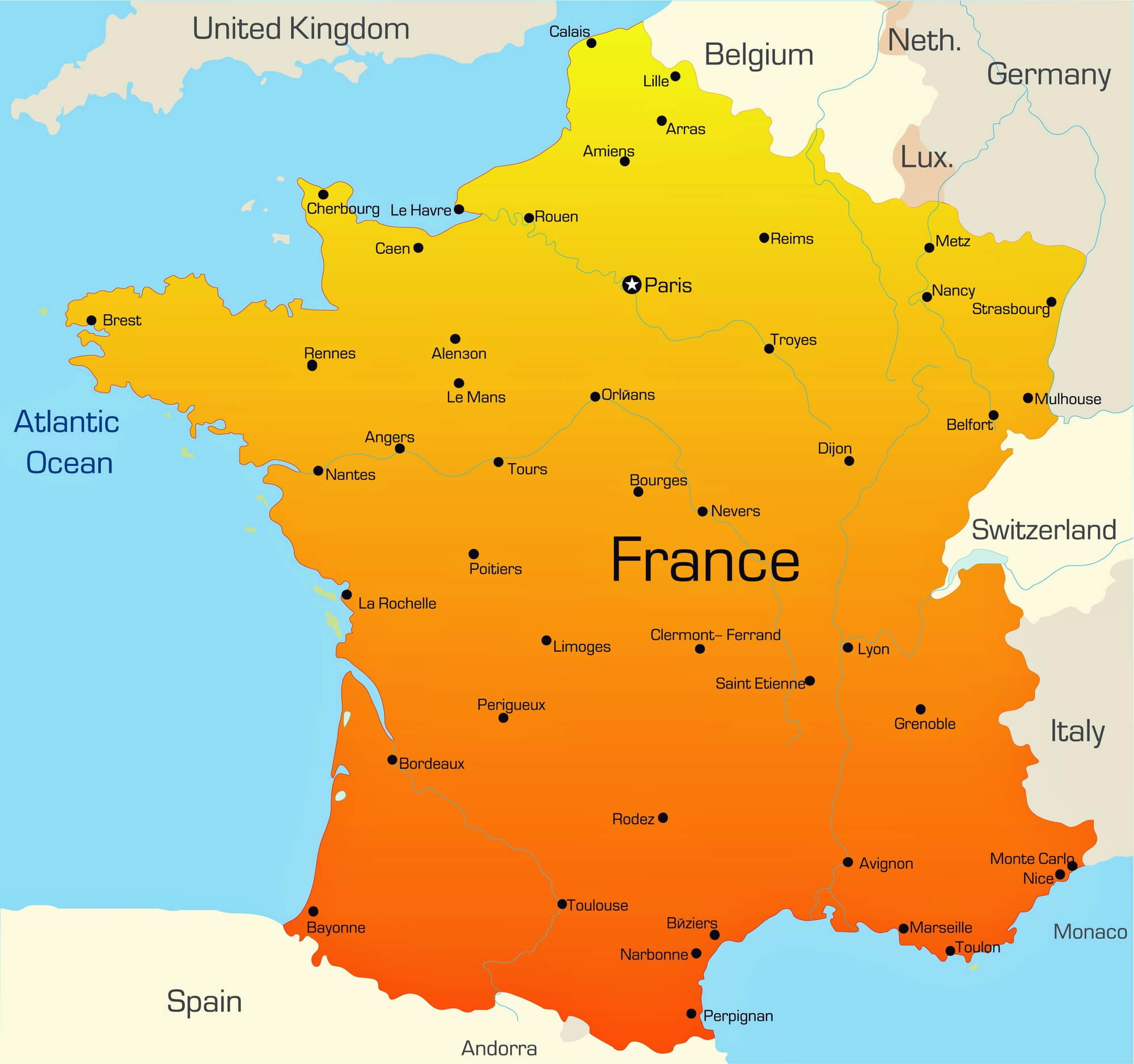 France Major Cities Map