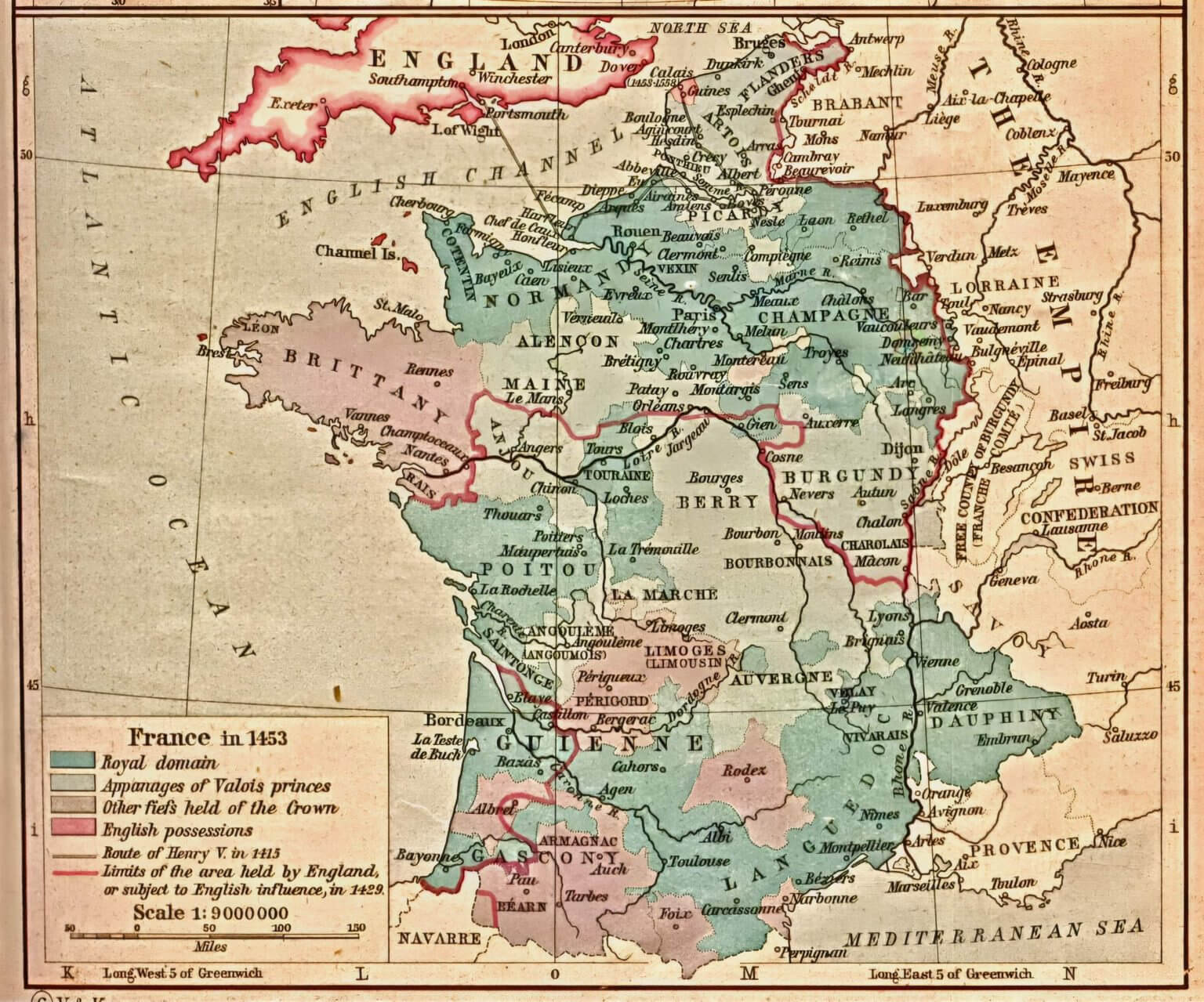 France Historical Map: Territories in 1453