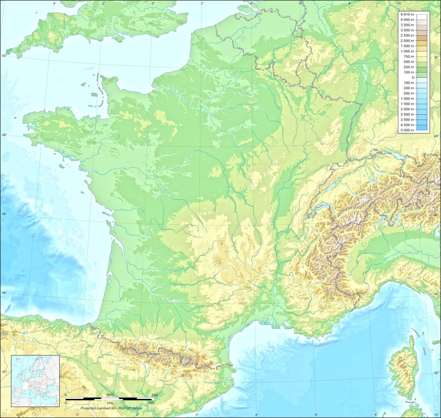 France Satellite Map: Elevation and Natural Features