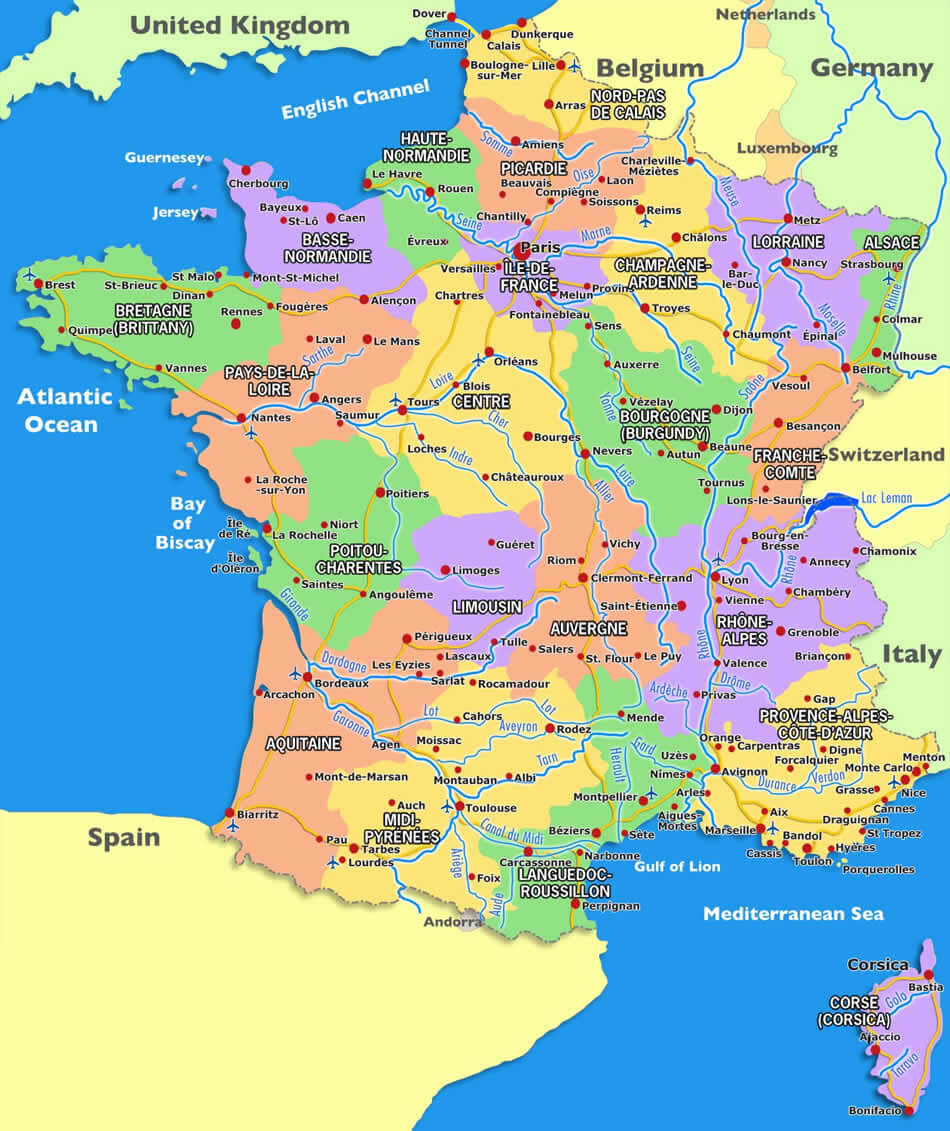 Map of France with Rivers