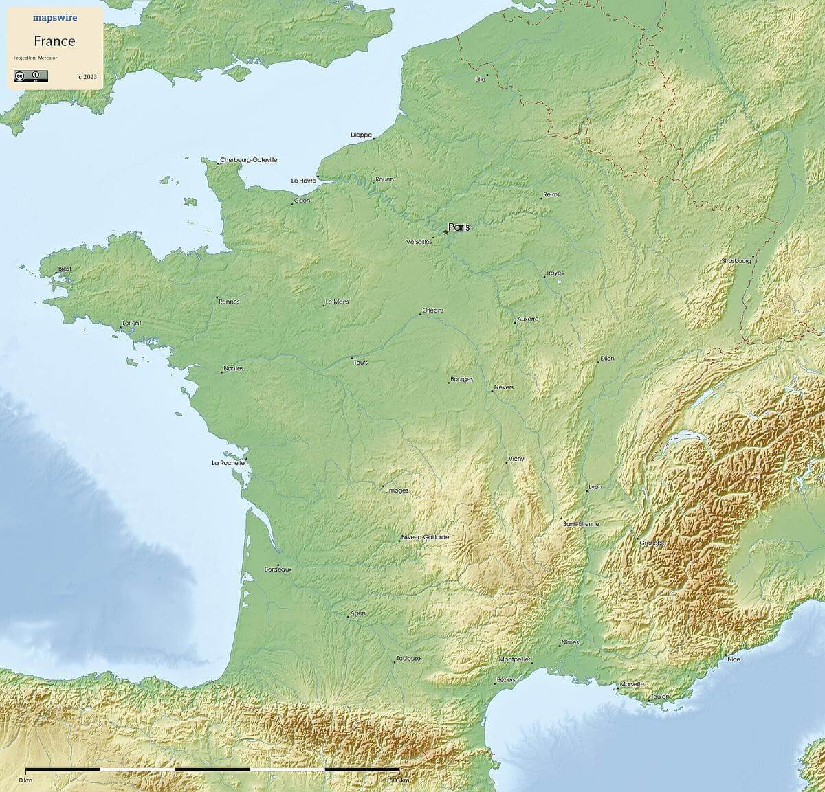 France blank physical map