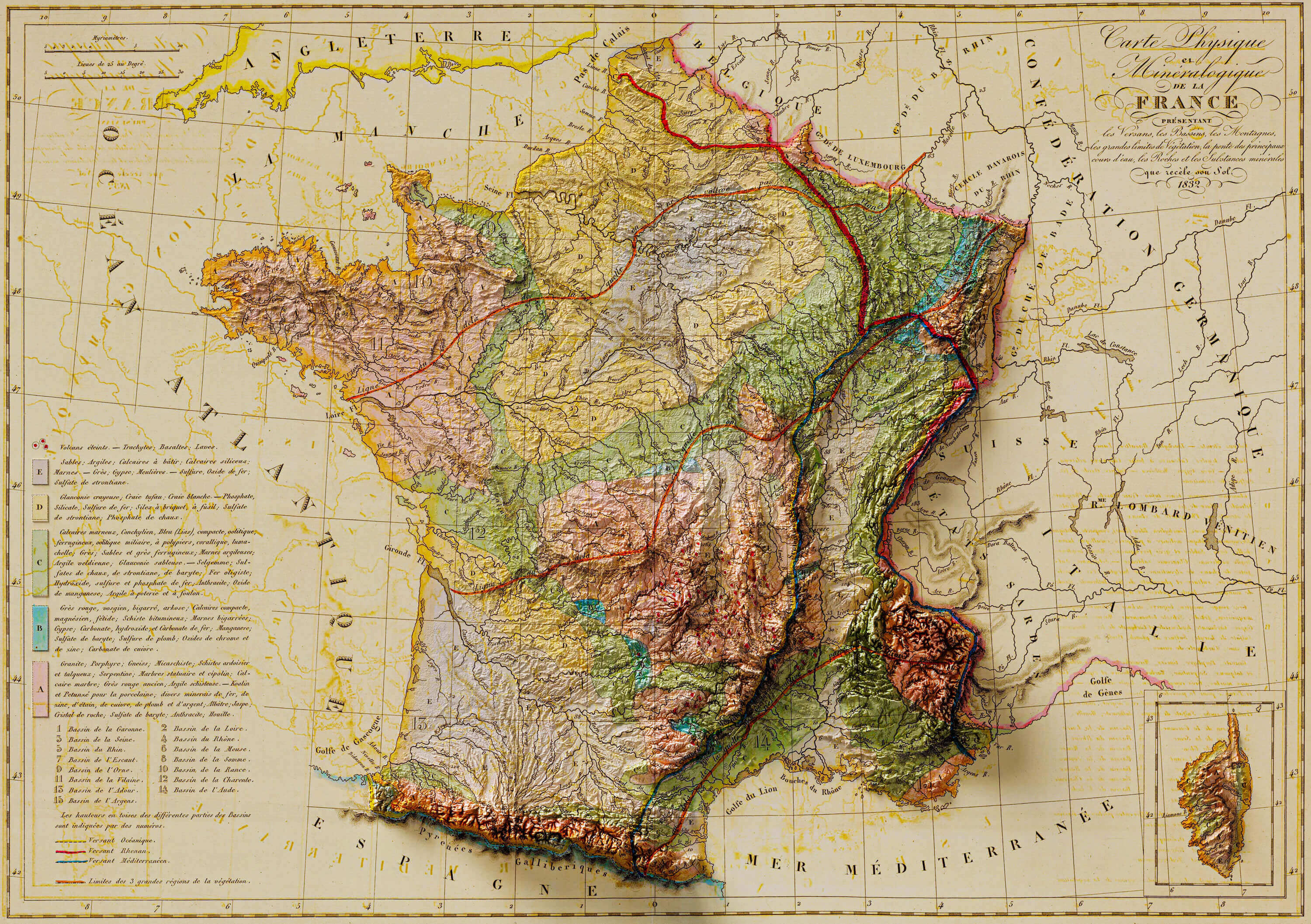 Historical France and Corsica physical map