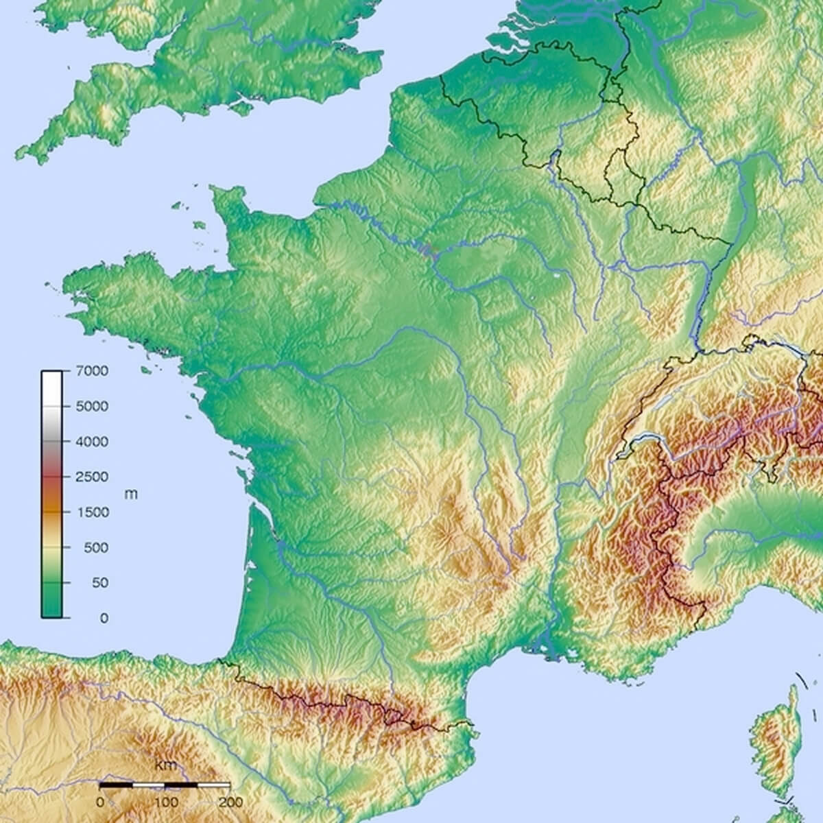 Topographic map of France