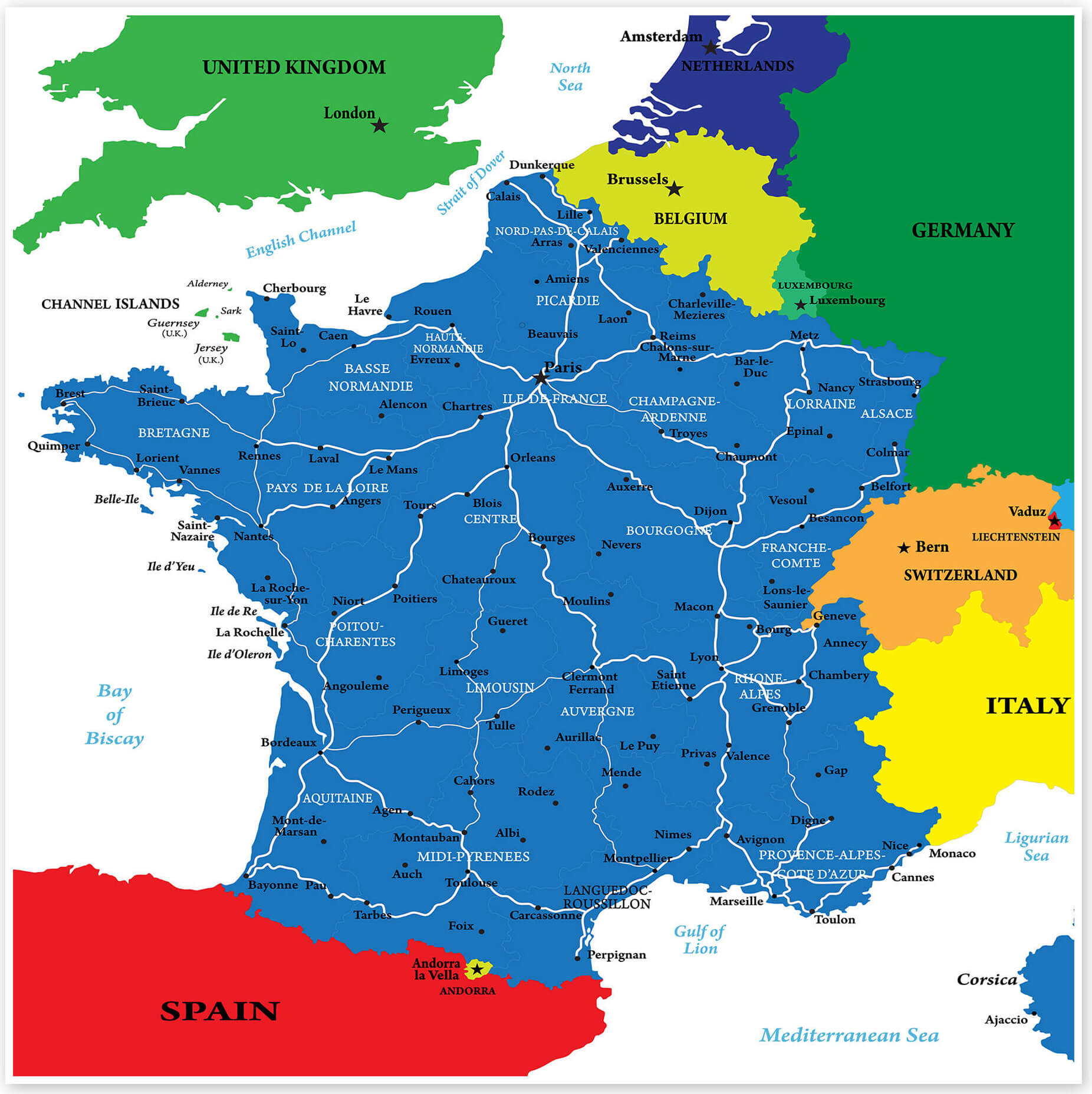 France Political Map with National Borders