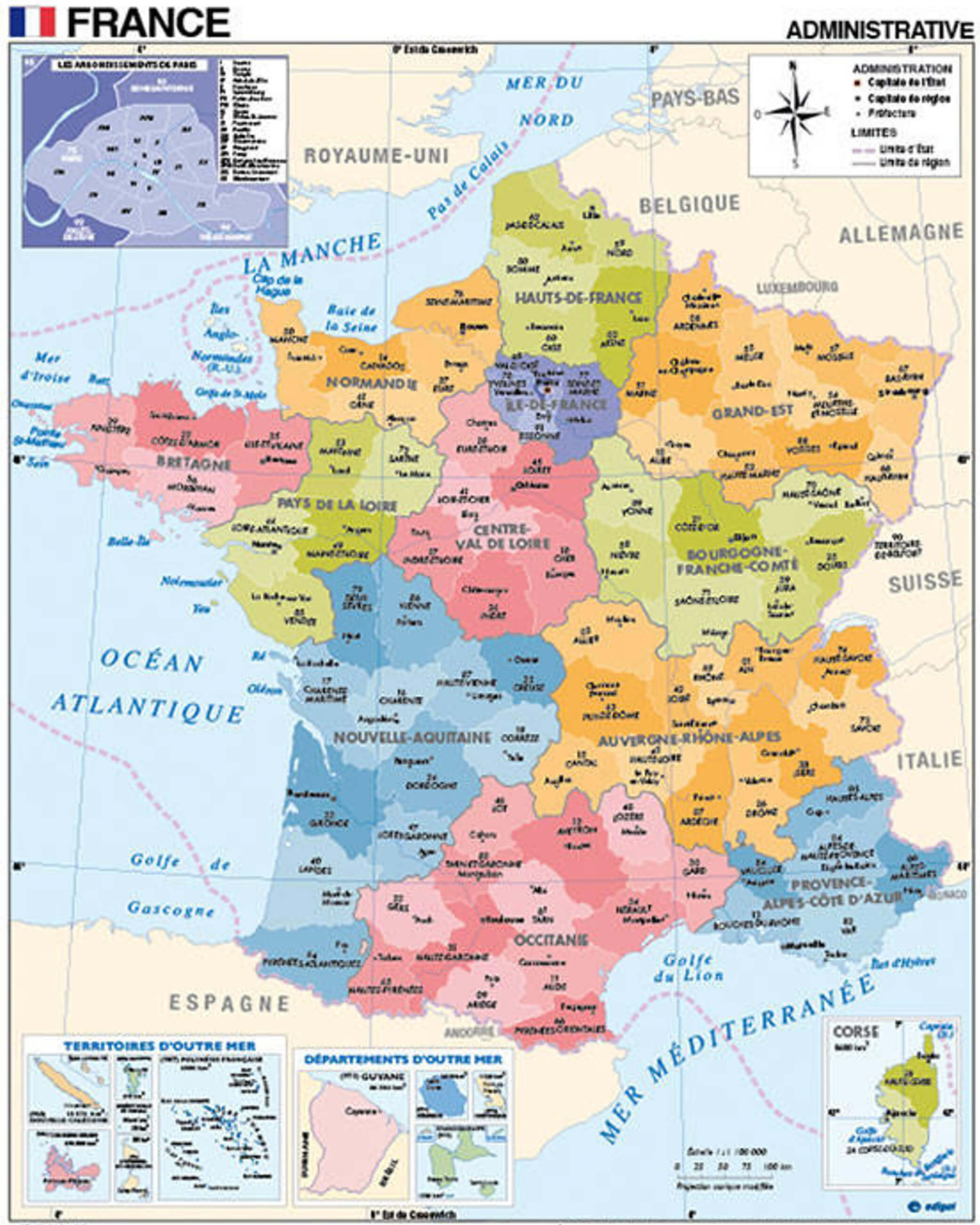 France political map with regions