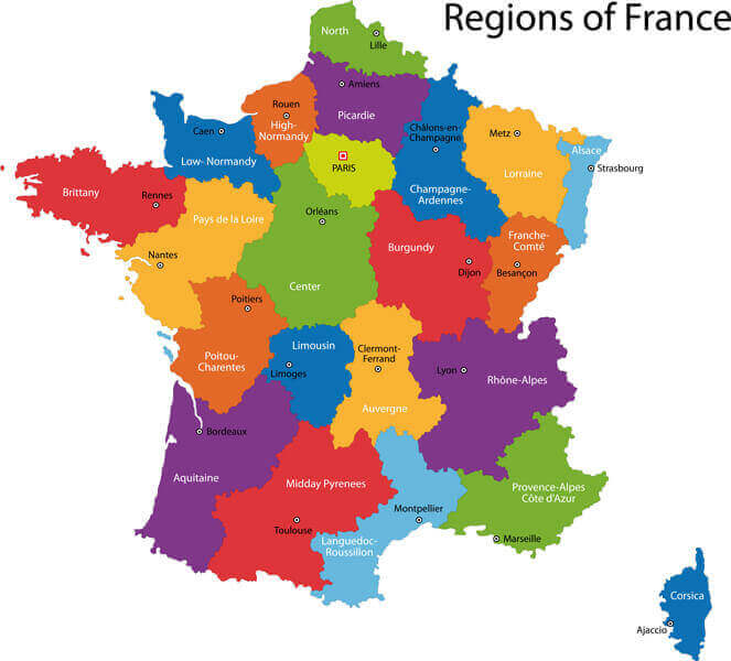 Political map of France map with regions