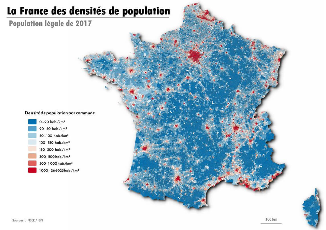 France population density map in 2017