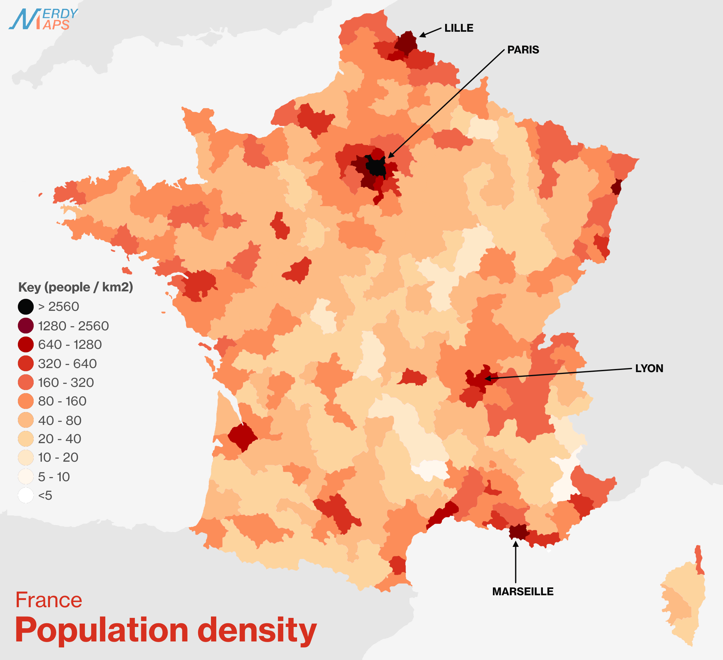 France population density map in 2018