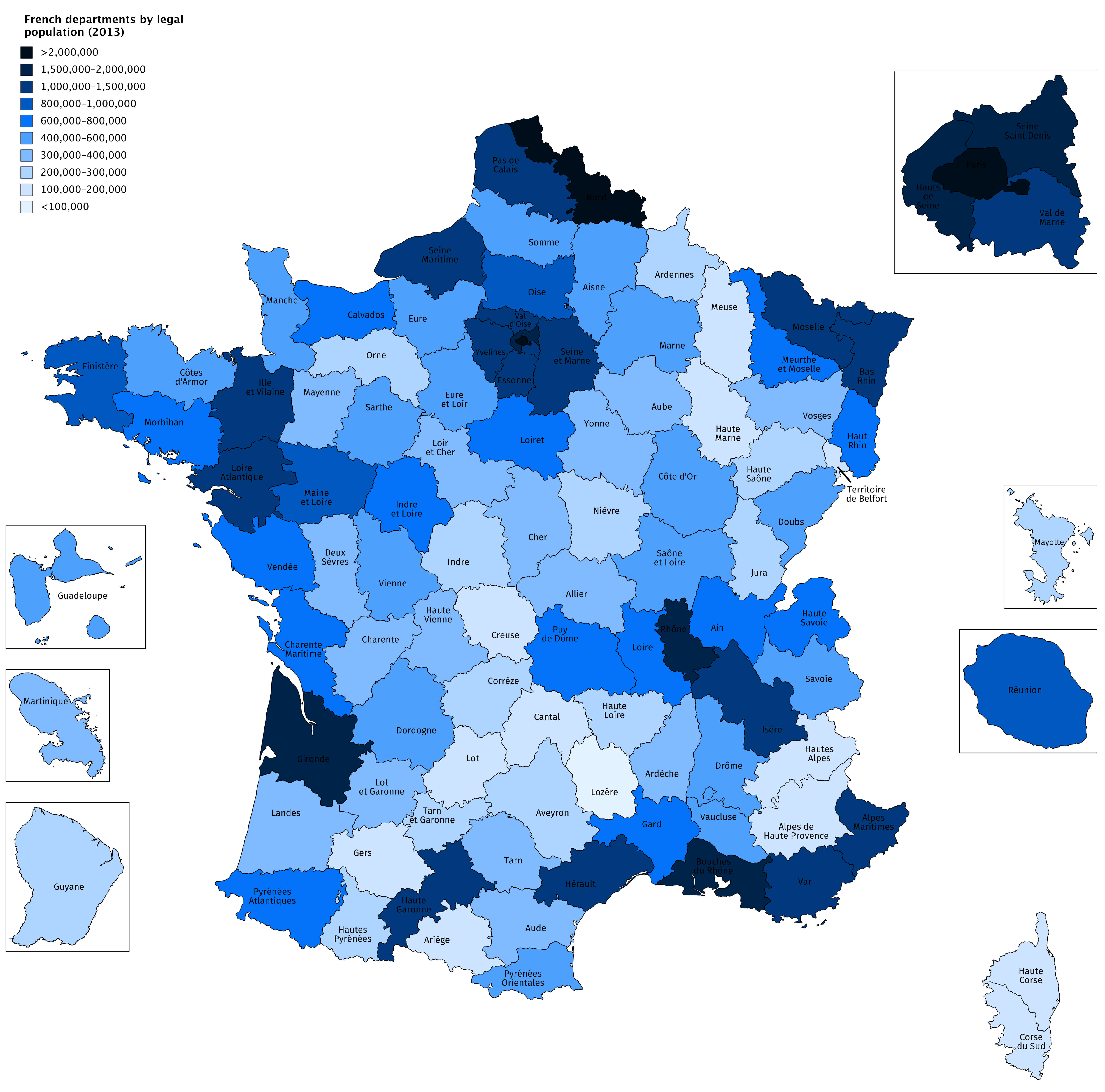 France population map by regions