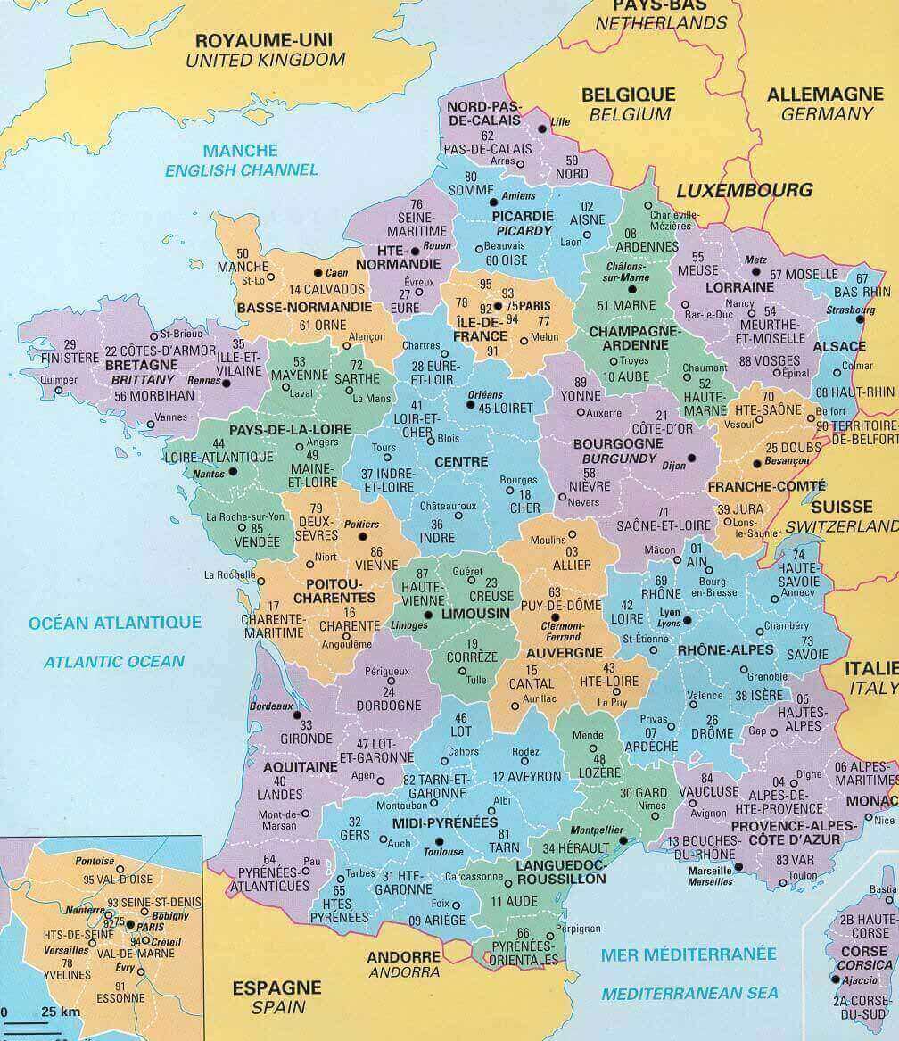 French populated cities regions map