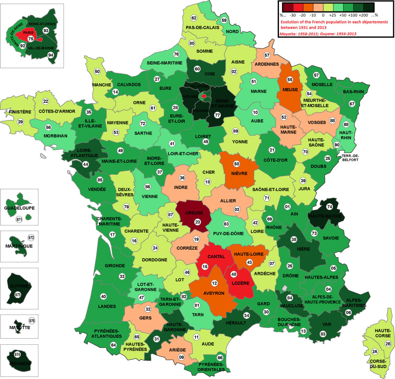 French population map between1931 and 2013