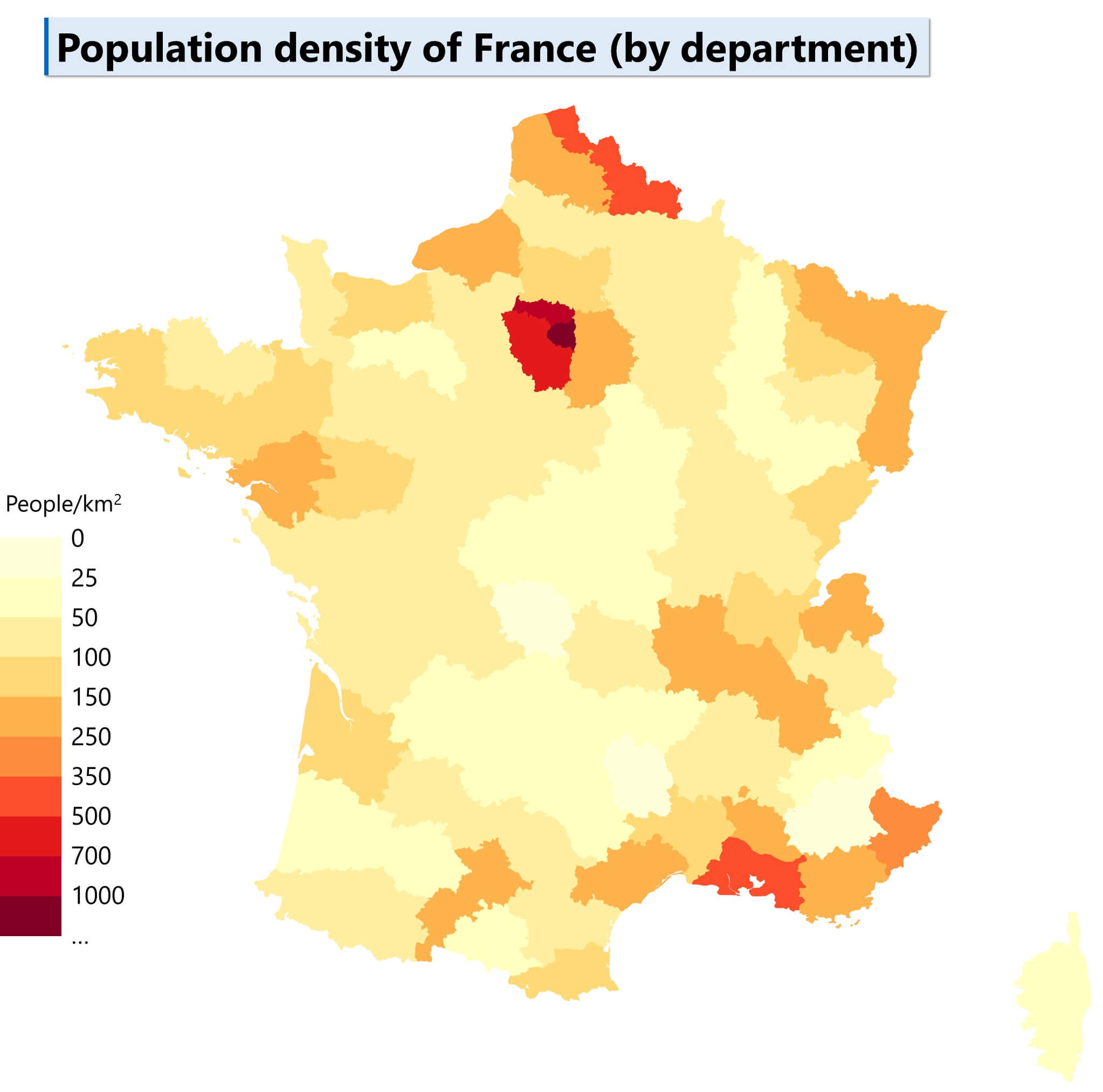 Population density map of France