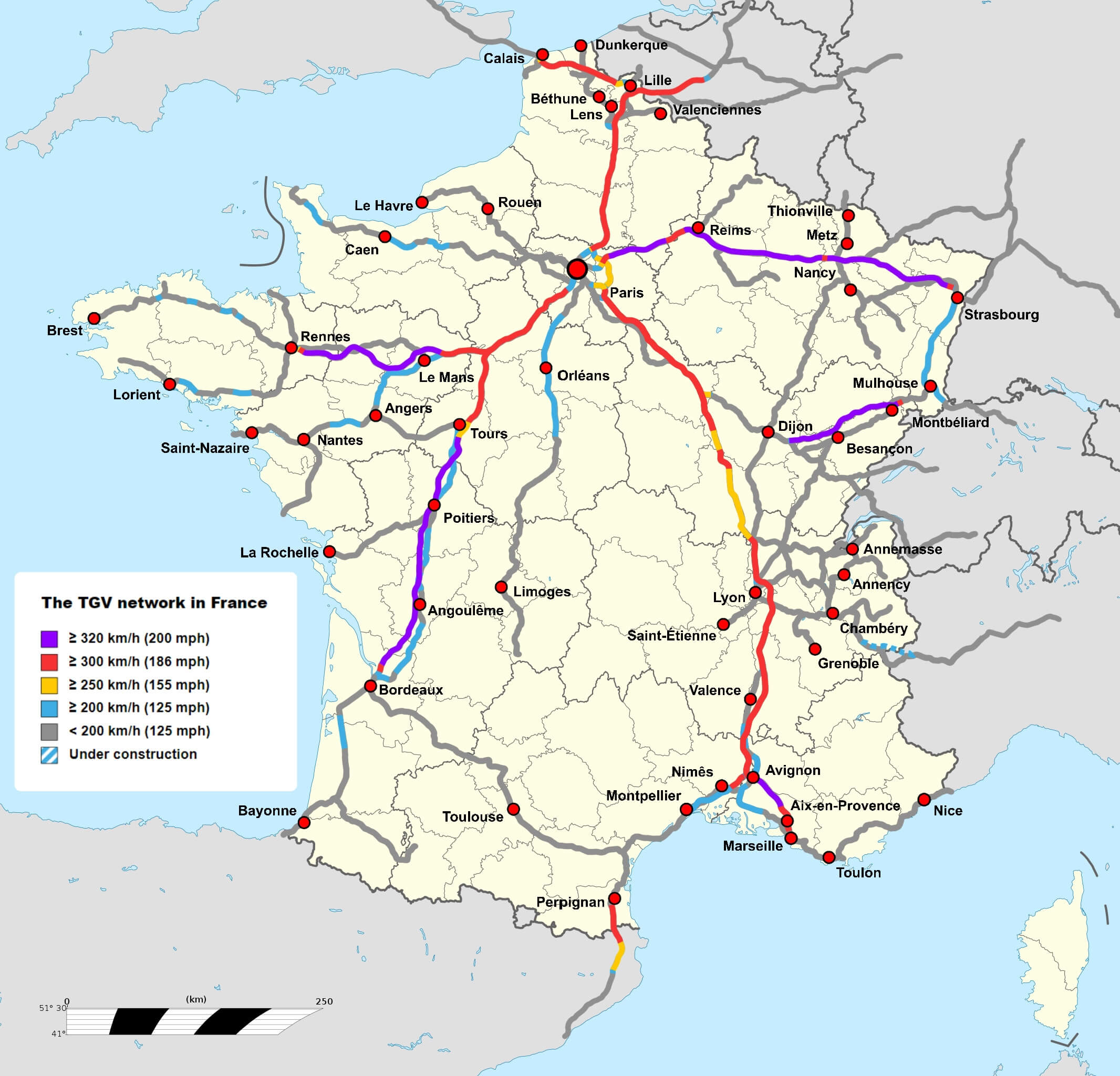 TGV rail network map in France