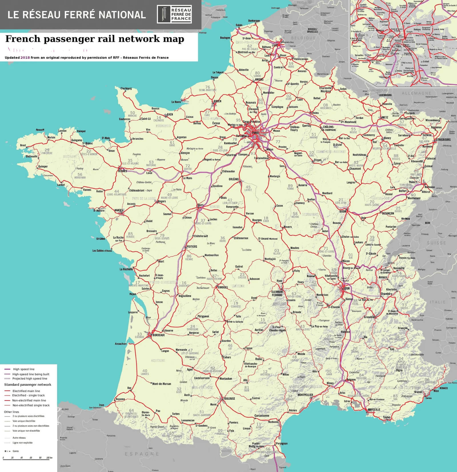 French passenger rail network map