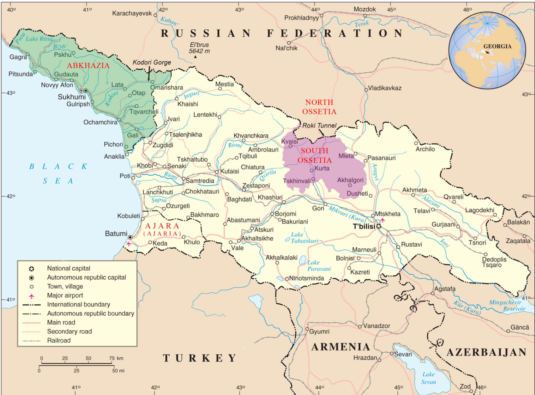 Political Map of Georgia, Abkhazia, and South Ossetia