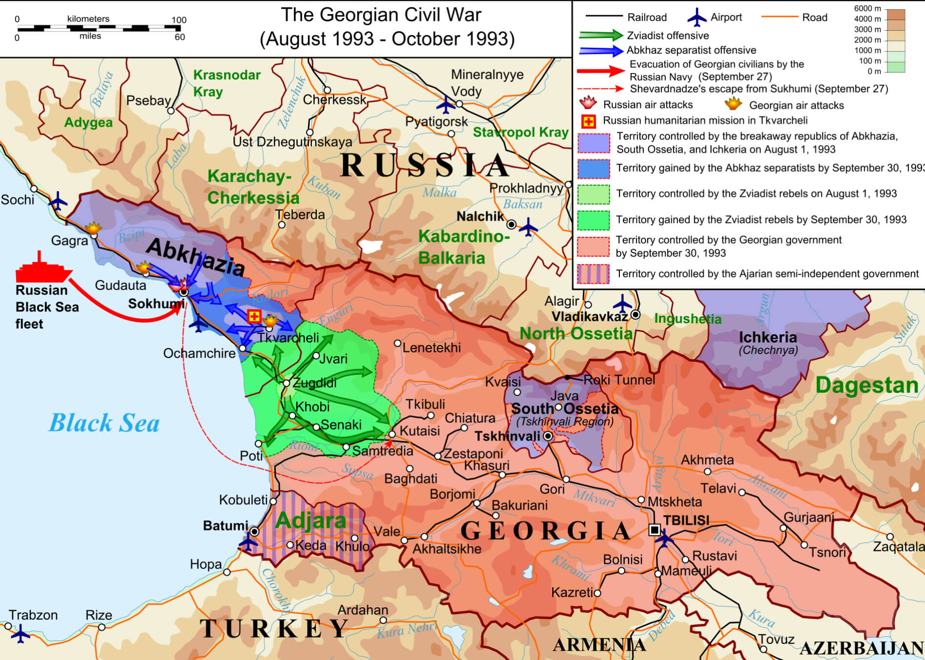 Map of the Georgian Civil War in Abkhazia (1993)