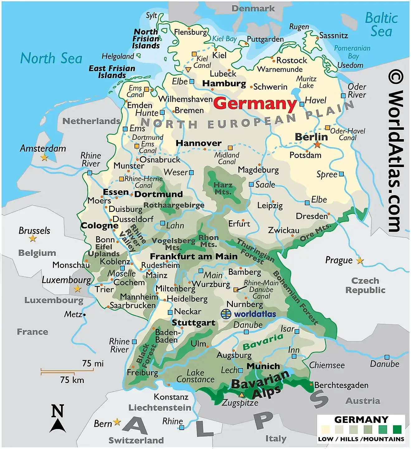 Map of Germany 24 Germany physical map with major cities