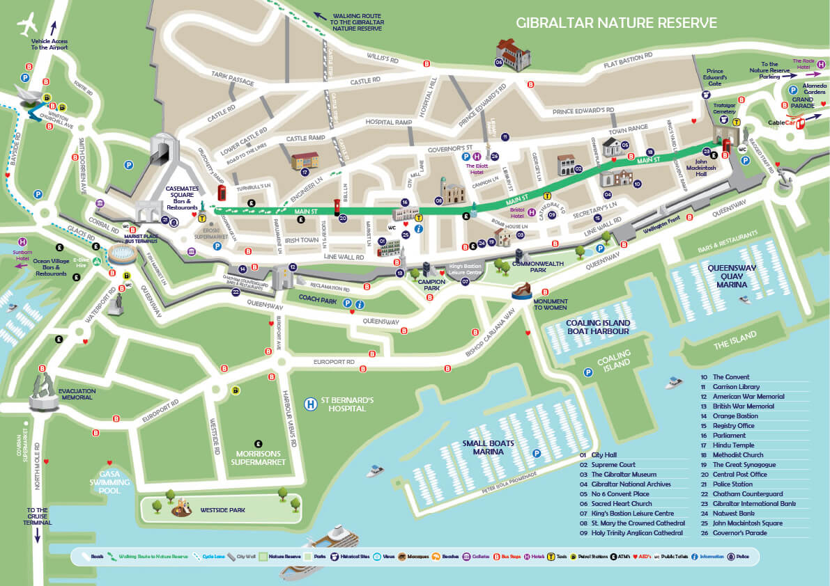 Gibraltar city center map with road