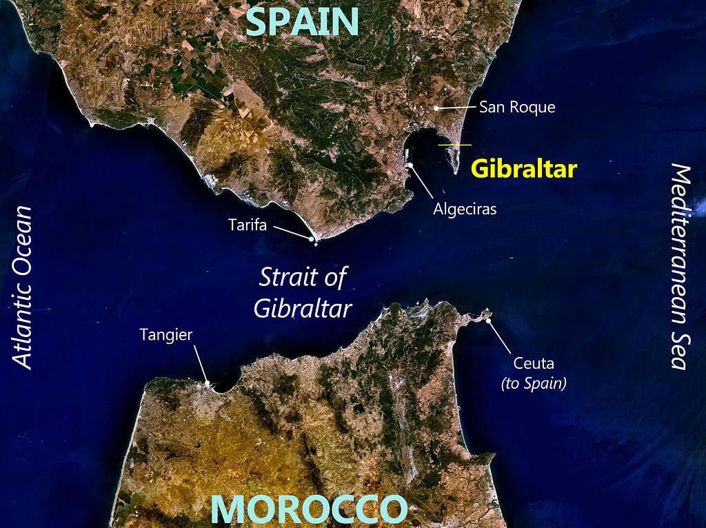 Gibraltar satellite map with spain and morocco