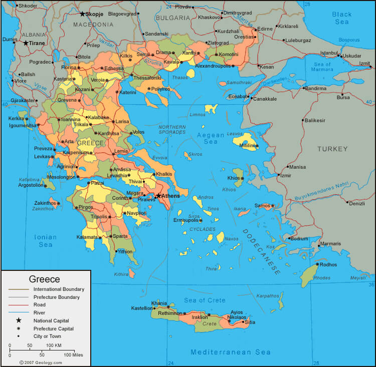 Greece Map with Cities Regions