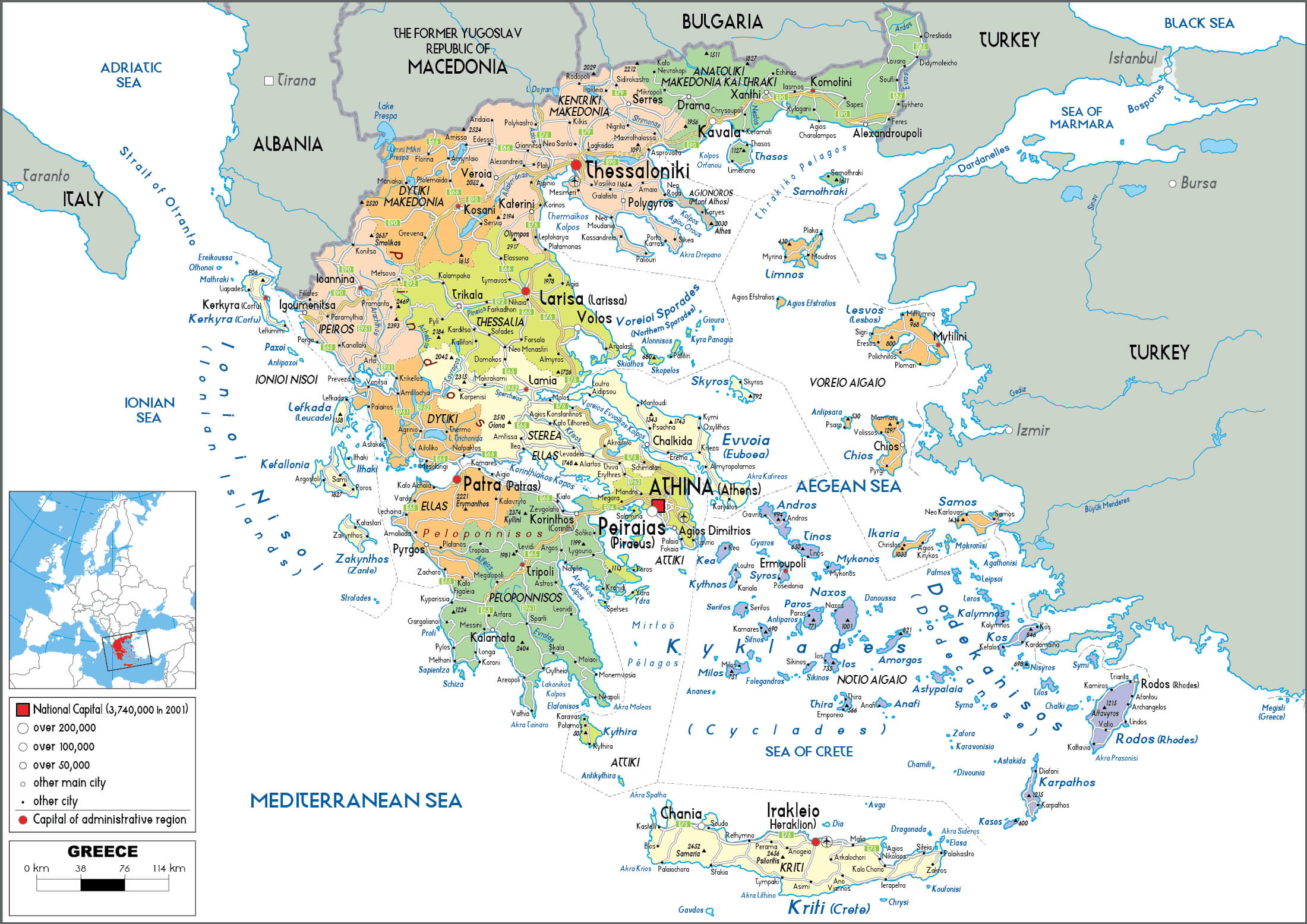 Greece National Borders Map