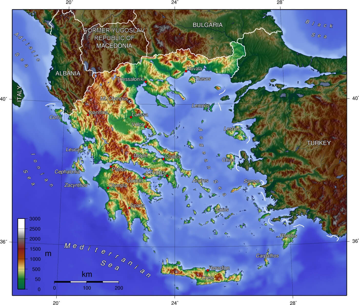 Topographic Map of Greece