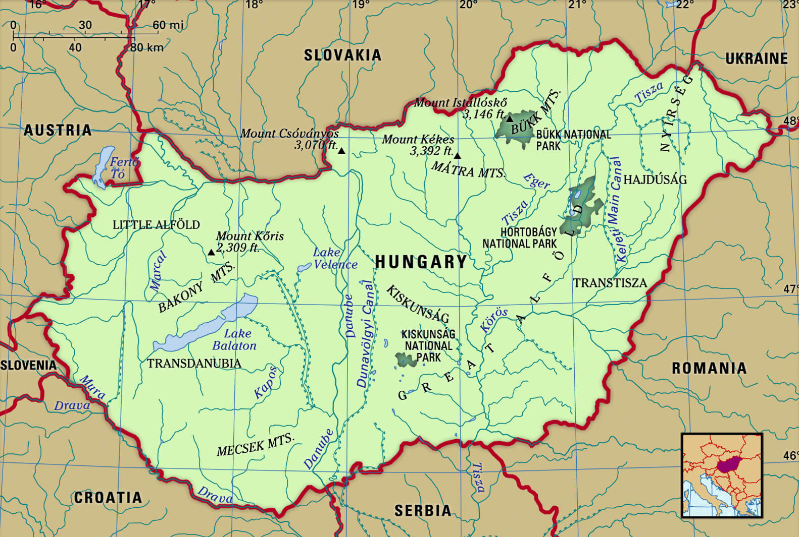 Hungary Rivers Map