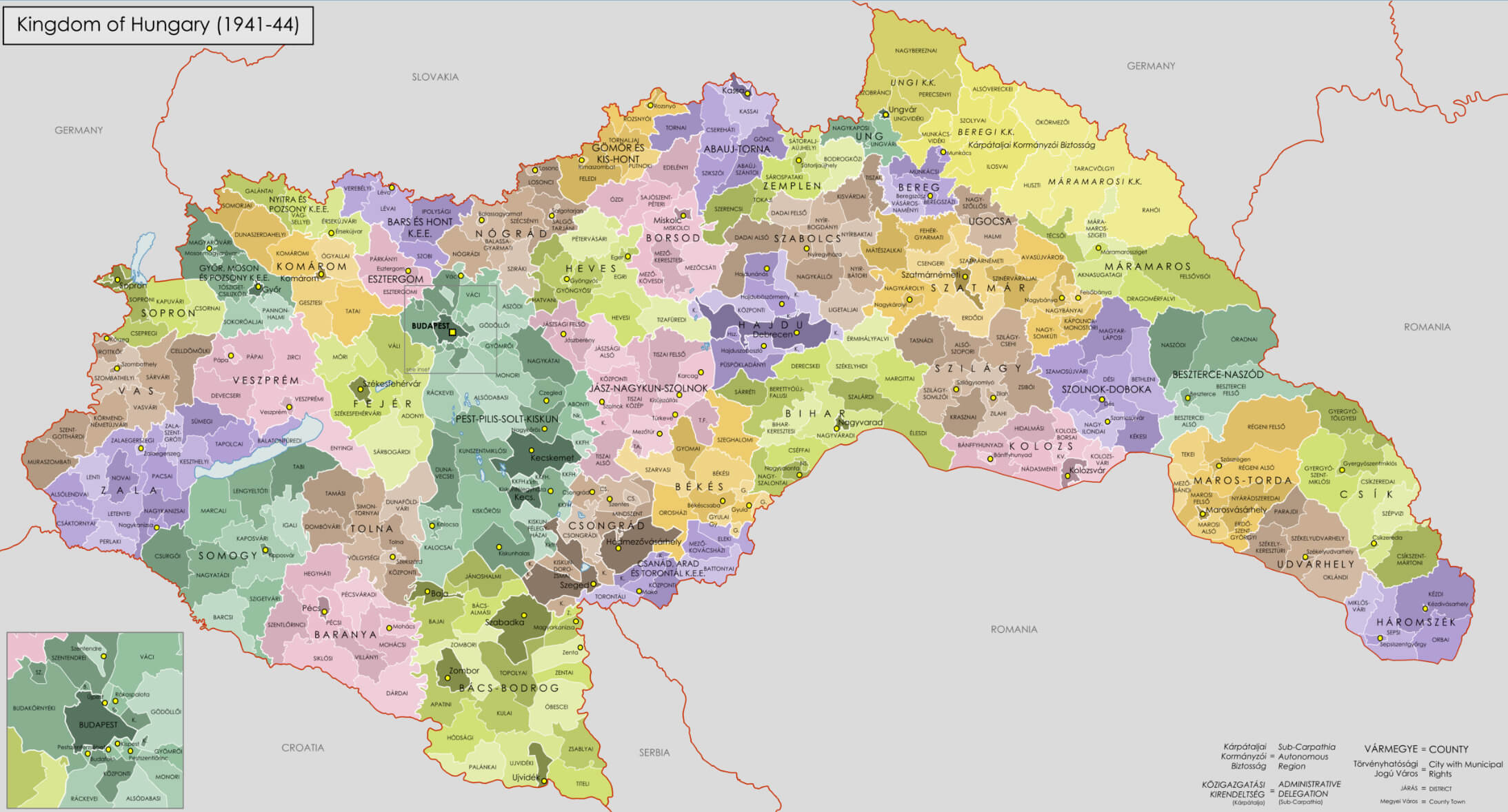 Kingdom of Hungarian Map between 1941 and 1944