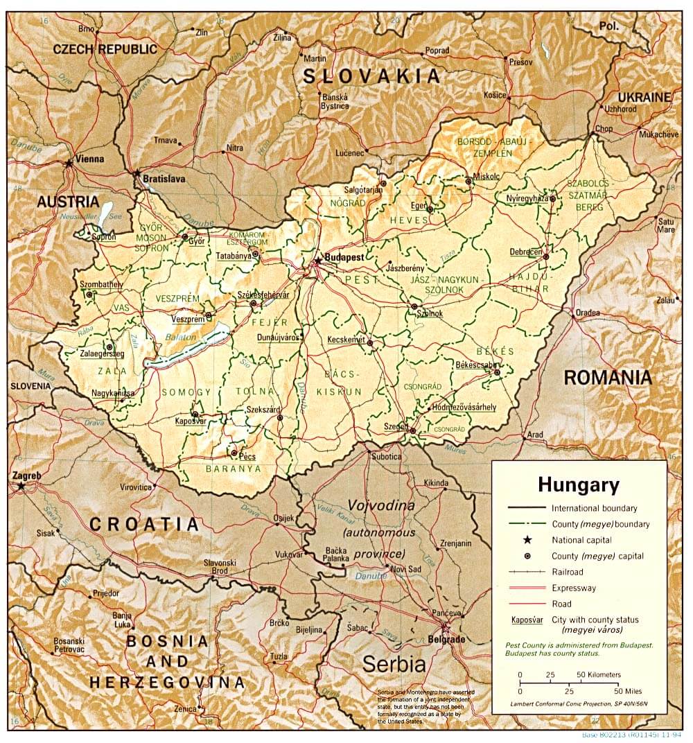 Physical Map of Hungary