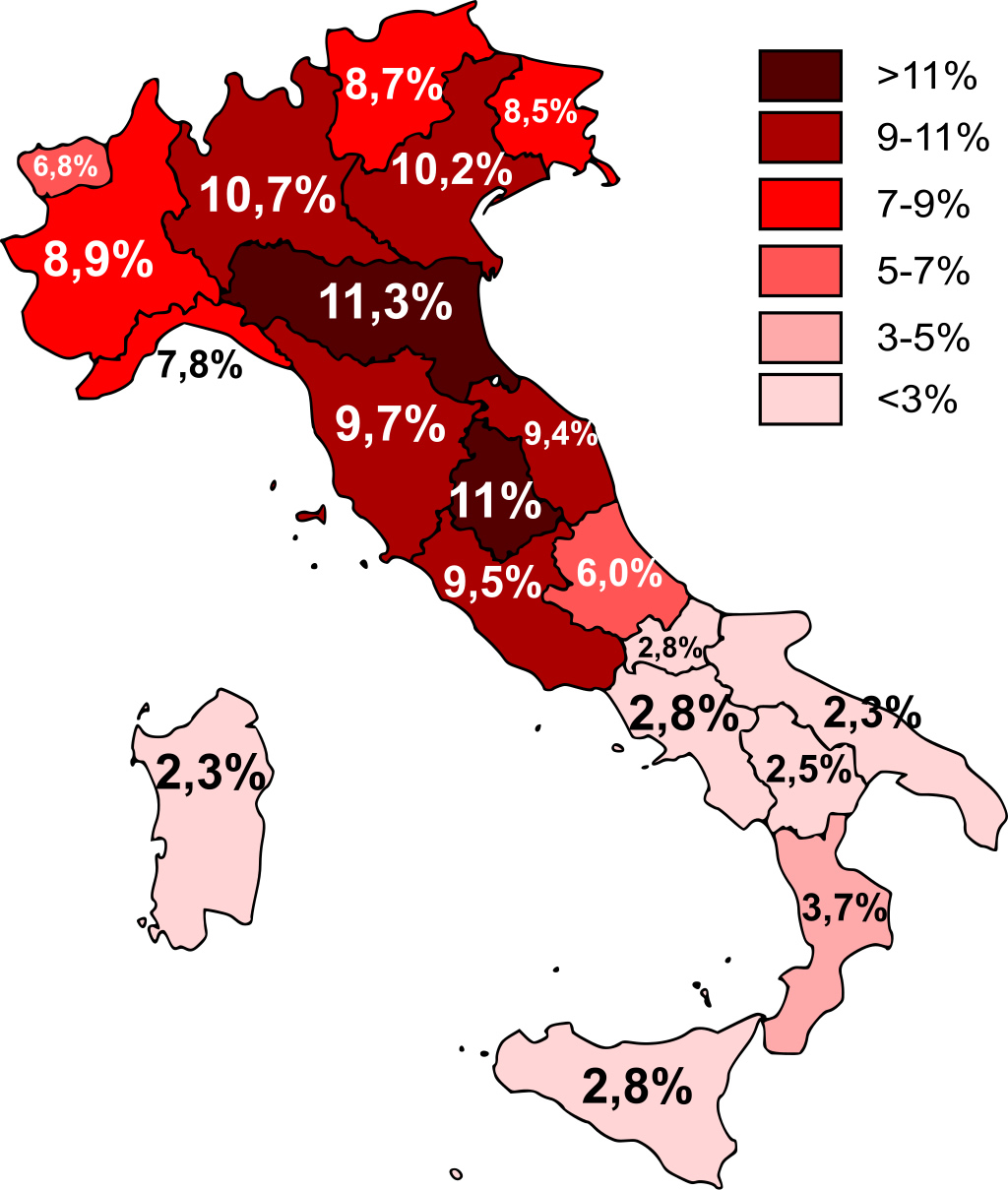 Map of Foreign Residents in Italy by Region