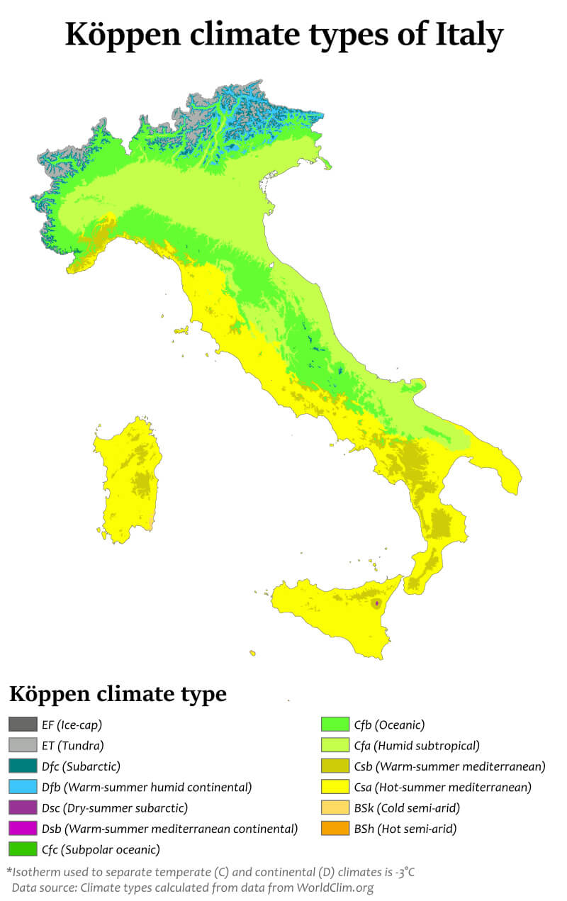 Köppen Climate Types of Italy