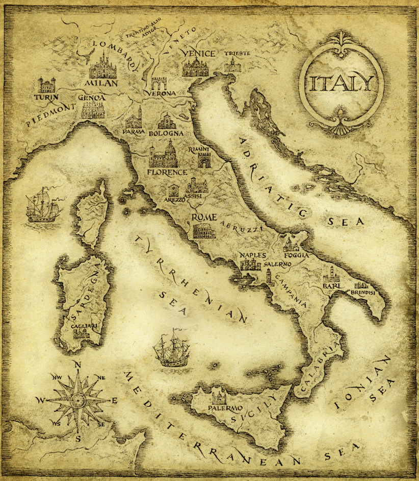 Vintage Hand-Drawn Map of Italy