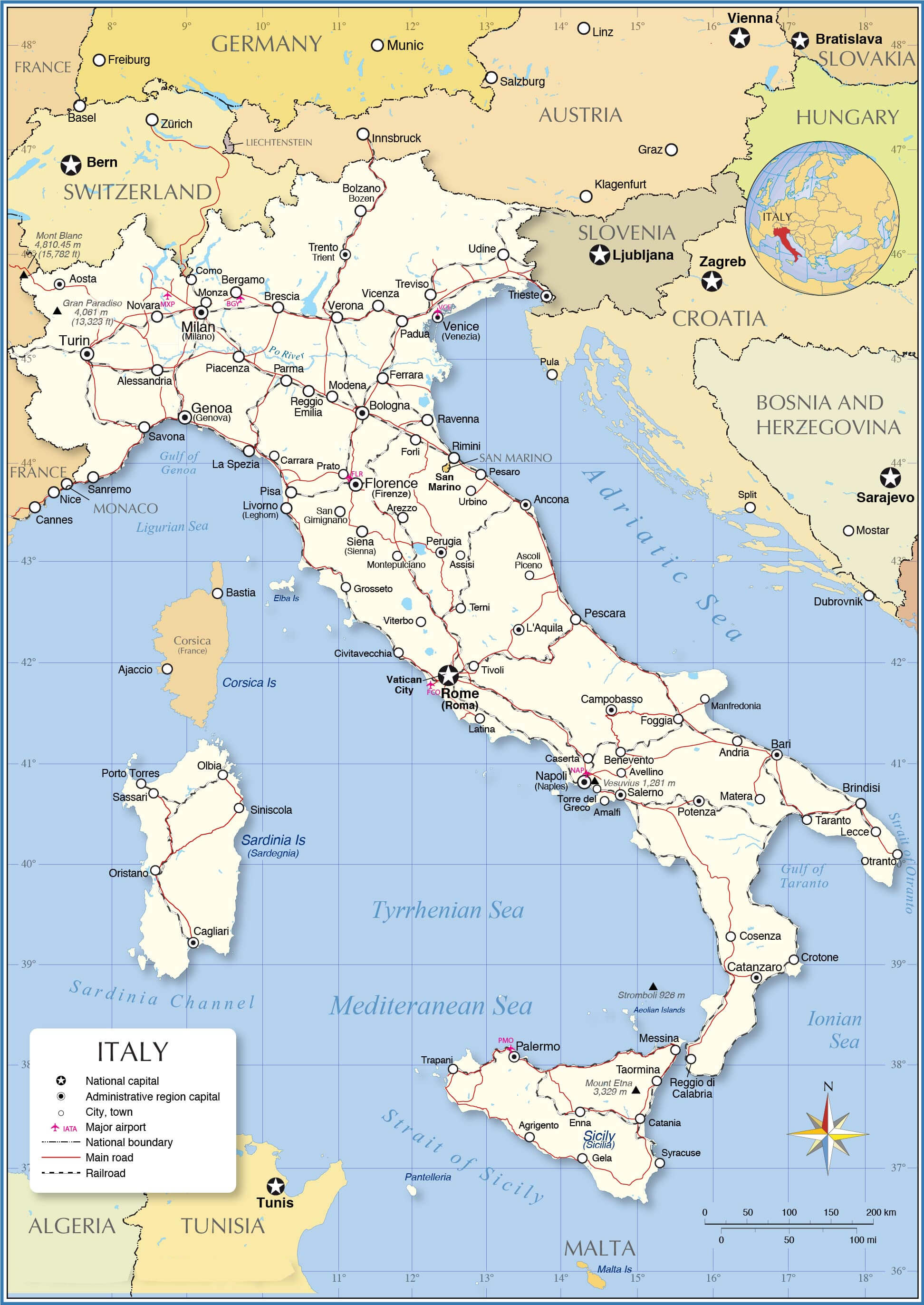 Italy Highways Map with Major Cities