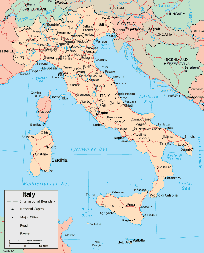 Major Cities Map of Italy