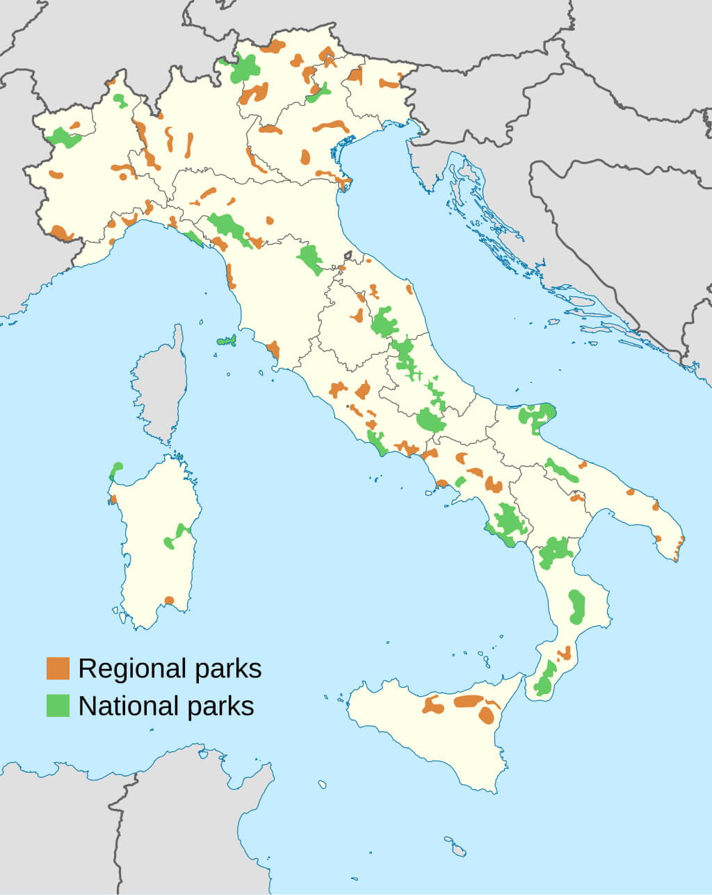 Map of Italy's National and Regional Parks