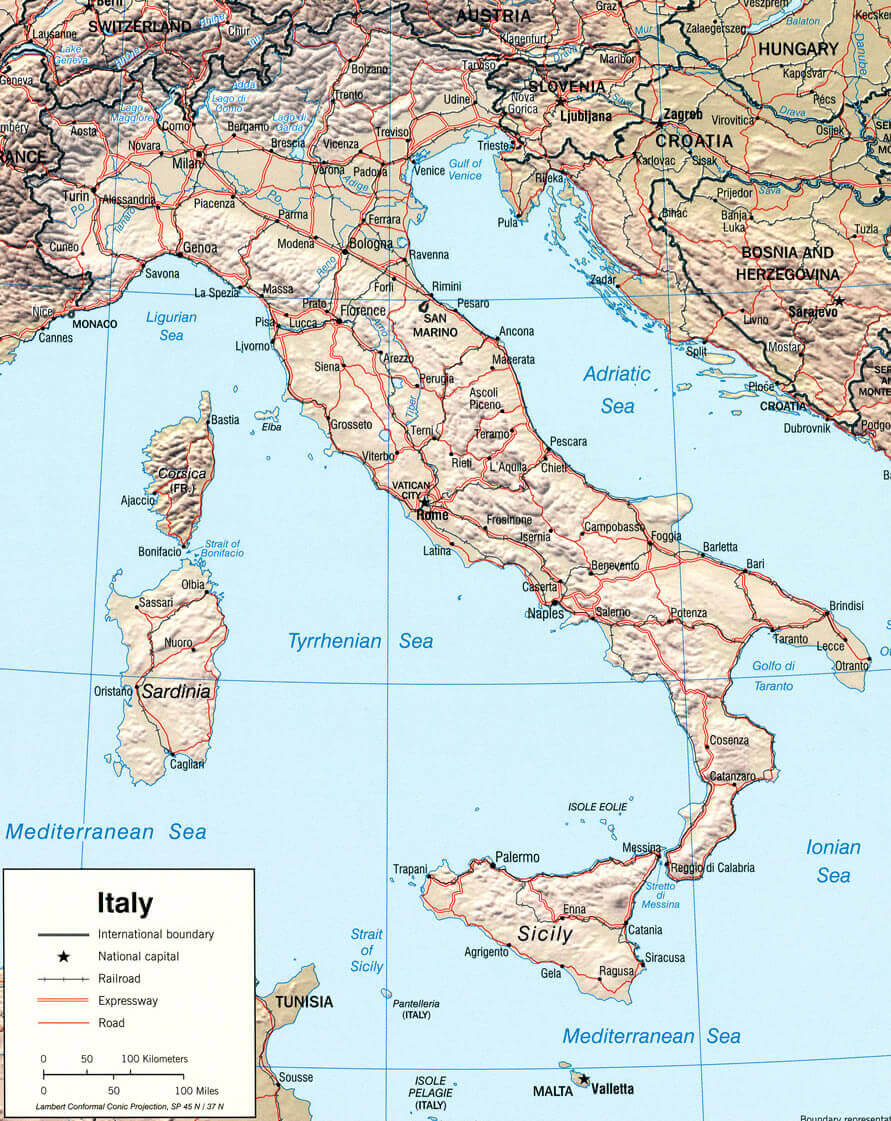 Physical Map of Italy