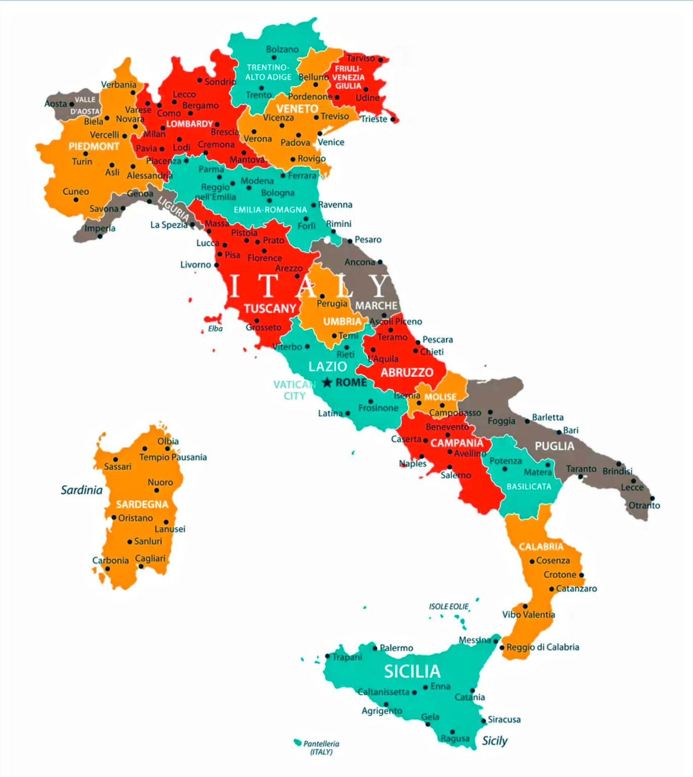 Italy Regions and Cities Map