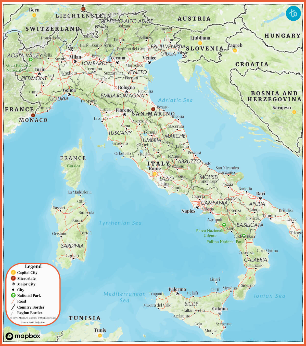 Physical Map of Italy