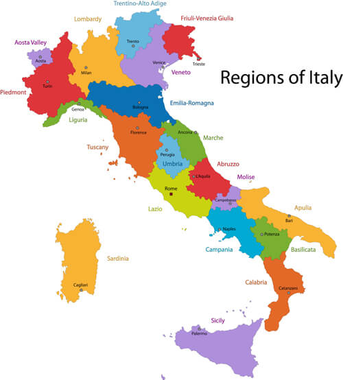 Regions Map of Italy