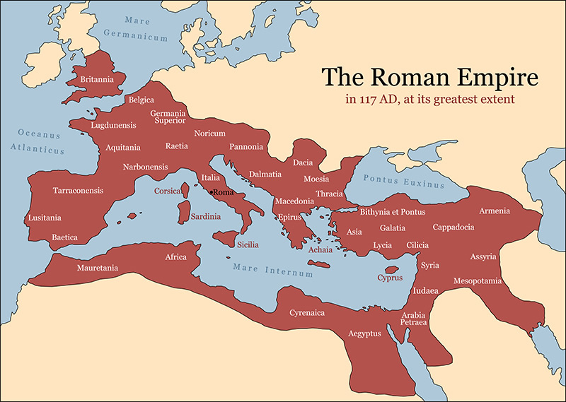 Map of the Roman Empire at Its Peak in 117 AD