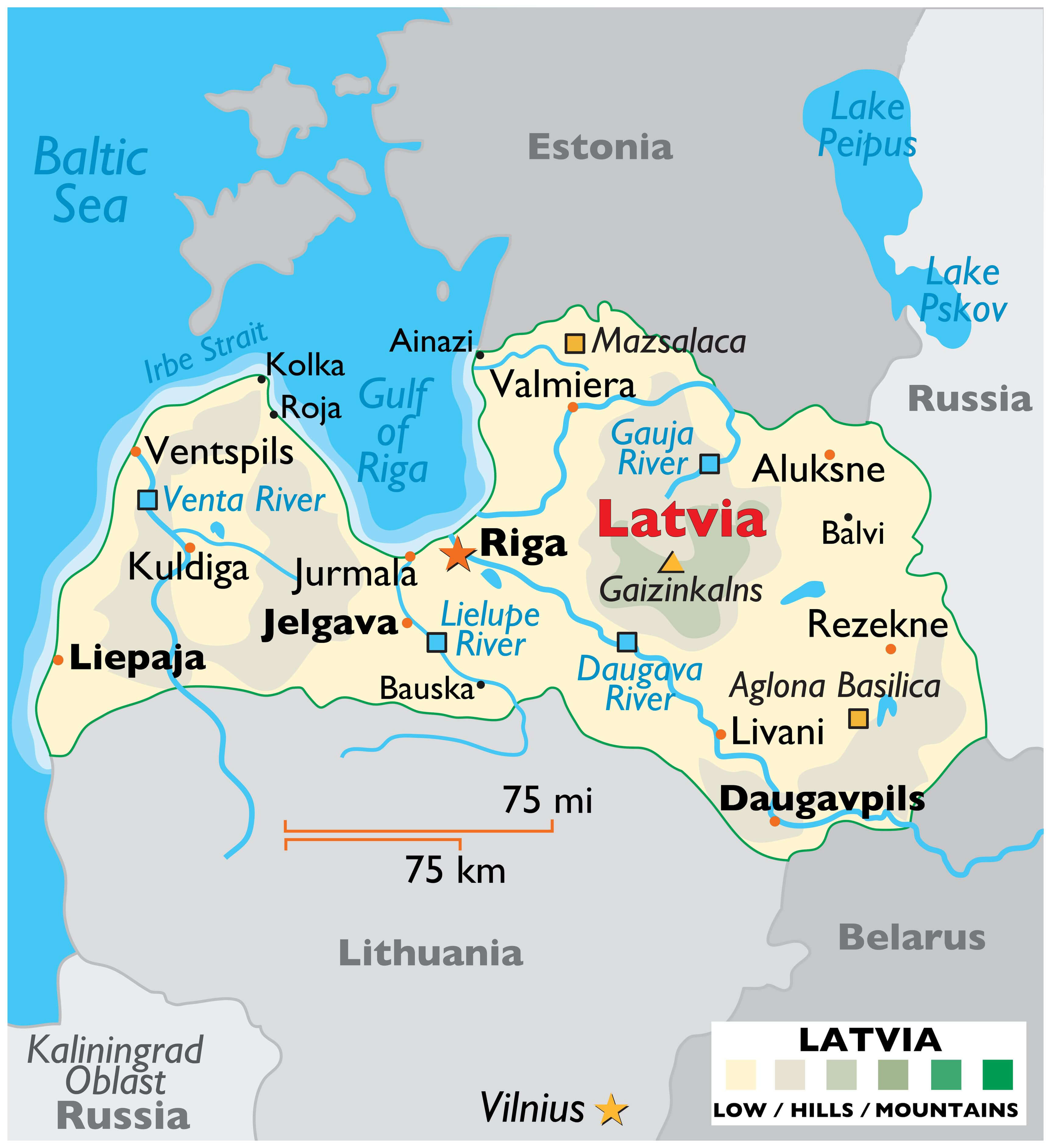 Latvia Largest Cities Map