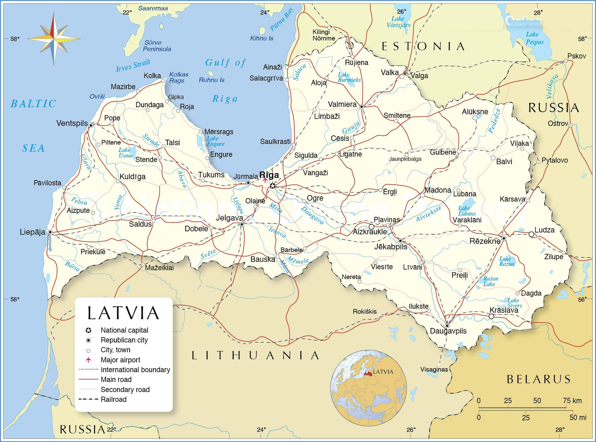 Latvia National Borders Map