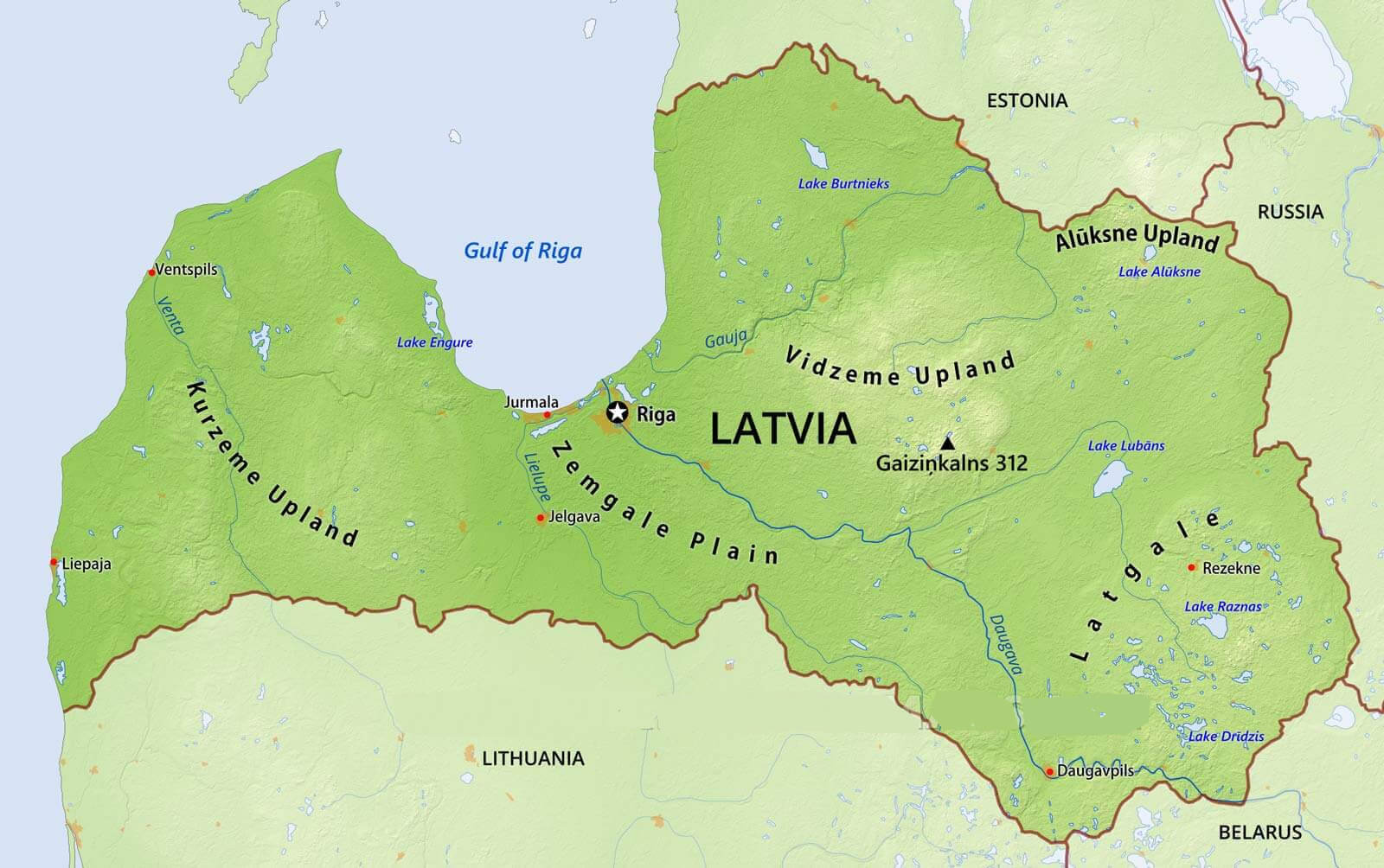 Latvia Physical Map