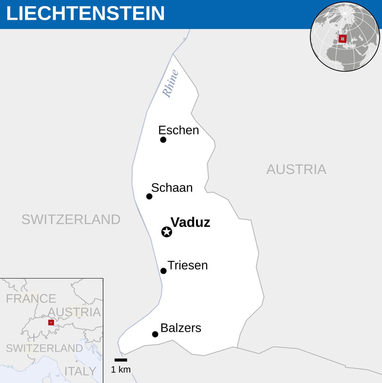 Liechtenstein Location Map on the Europe and World